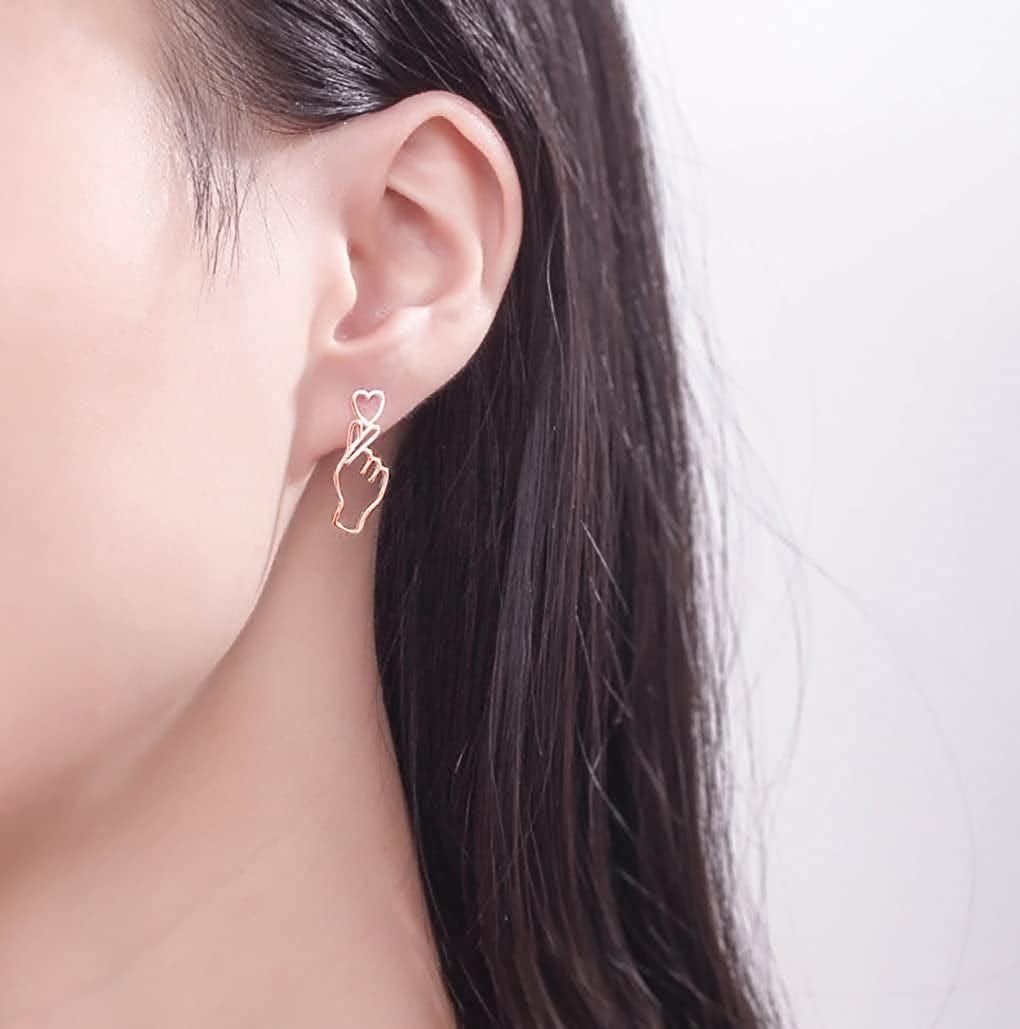 925 Sterling Silver Heart Studs Earrings for Women Teen Girls Unique Sweet Love Heart Earrings