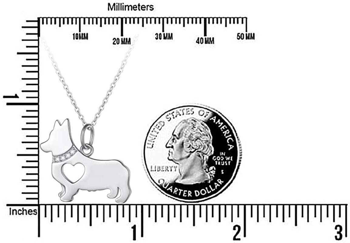 925 Sterling Silver Hollow Heart Corgi Dog Pendant Necklace Jewelry for Women Teen Girls Birthday Gift, 18" Corgi Necklace