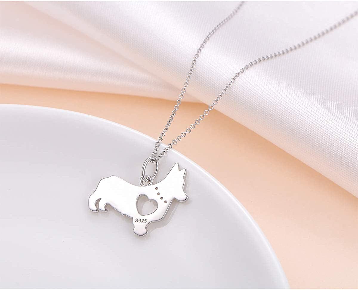 925 Sterling Silver Hollow Heart Corgi Dog Pendant Necklace Jewelry for Women Teen Girls Birthday Gift, 18" Corgi Necklace