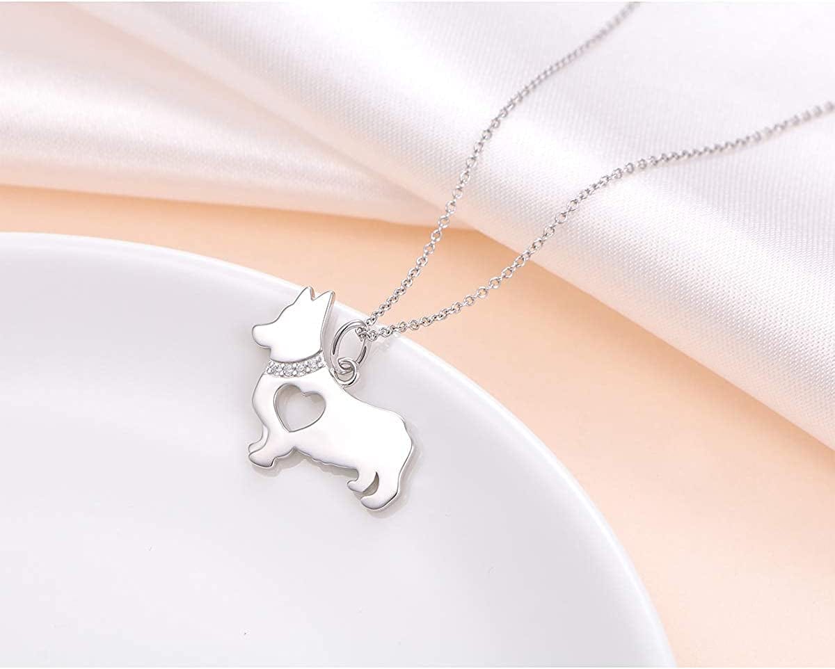 925 Sterling Silver Hollow Heart Corgi Dog Pendant Necklace Jewelry for Women Teen Girls Birthday Gift, 18" Corgi Necklace