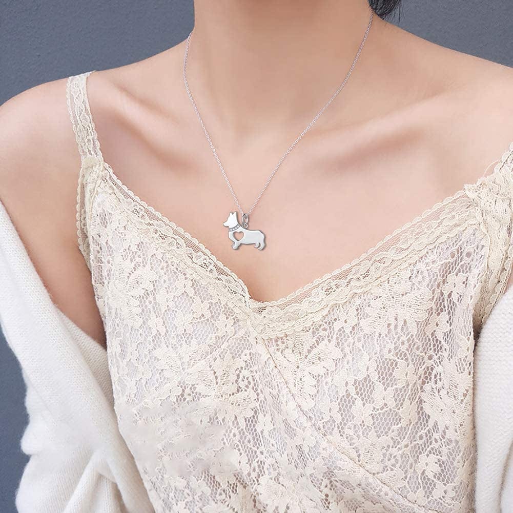 925 Sterling Silver Hollow Heart Corgi Dog Pendant Necklace Jewelry for Women Teen Girls Birthday Gift, 18" Corgi Necklace