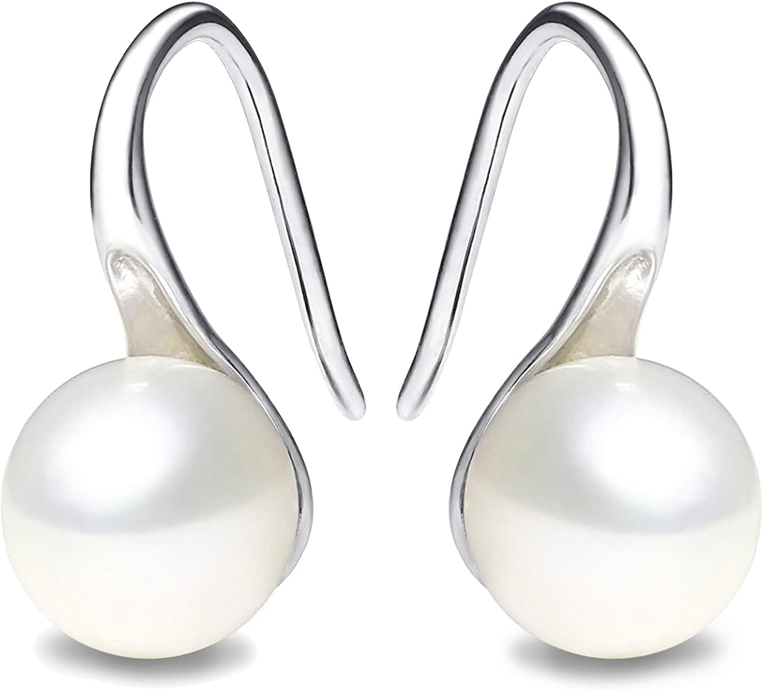 925 Sterling Silver Hoop Handpicked AAA+ Quality 7.5-8Mm White Freshwater Cultured Pearl Dangle Drop Earrings Jewelry for Women Girls Apparel & Accessories > Jewelry > Earrings PEARLADA 1. Silver