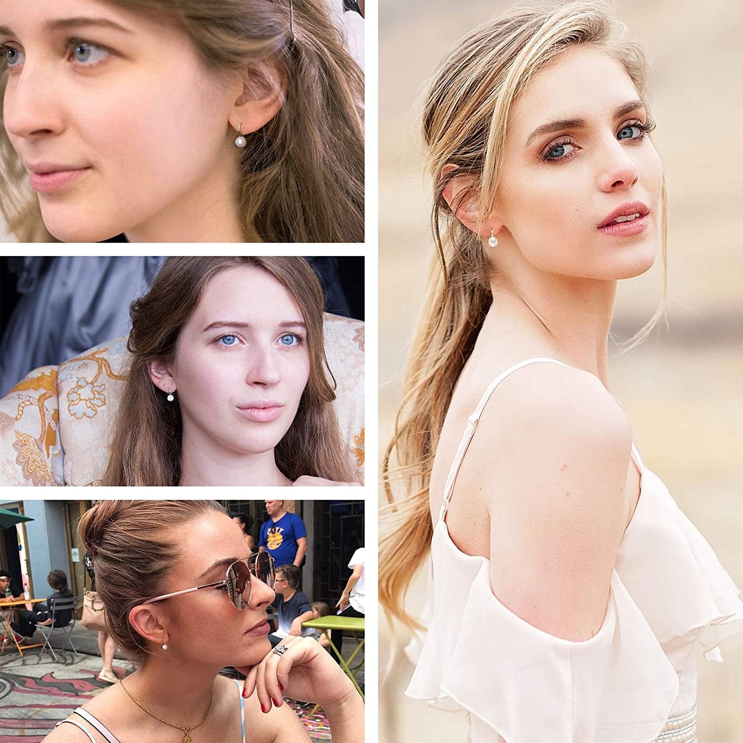 925 Sterling Silver Hoop Handpicked AAA+ Quality 7.5-8Mm White Freshwater Cultured Pearl Dangle Drop Earrings Jewelry for Women Girls Apparel & Accessories > Jewelry > Earrings PEARLADA