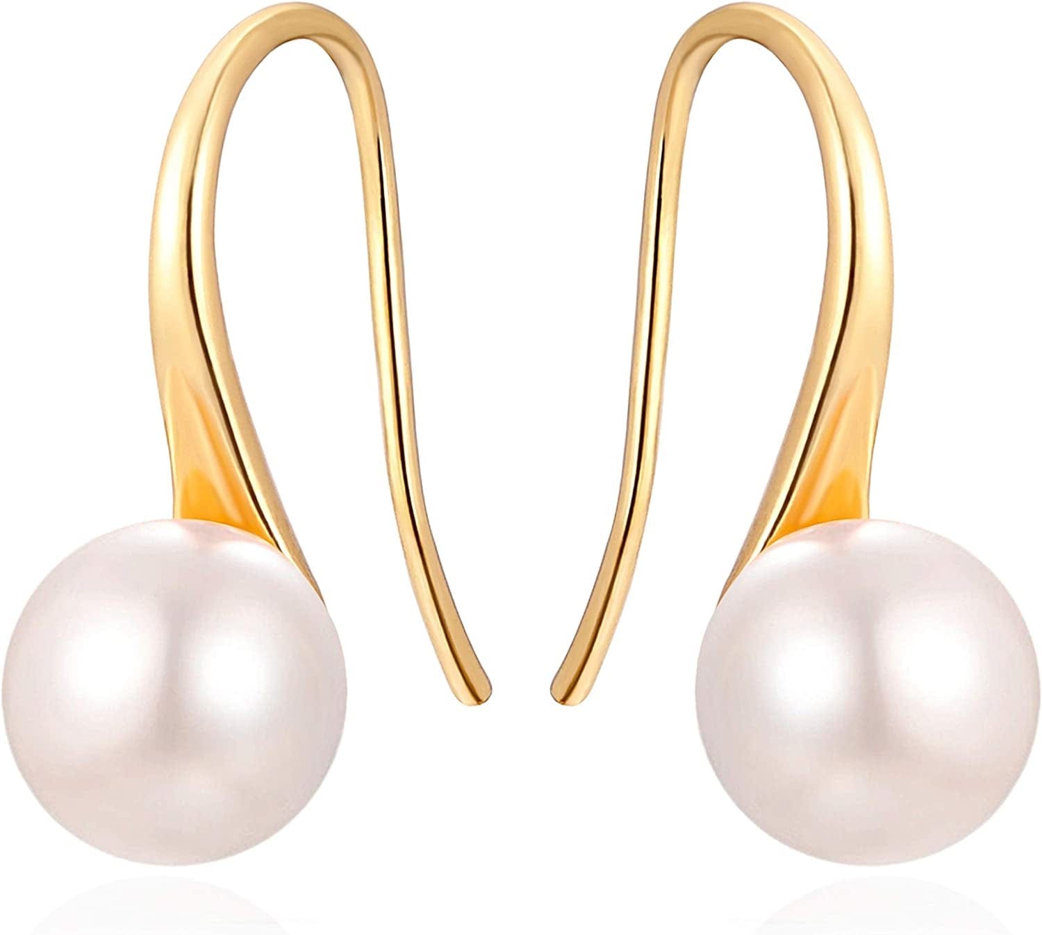 925 Sterling Silver Hoop Handpicked AAA+ Quality 7.5-8Mm White Freshwater Cultured Pearl Dangle Drop Earrings Jewelry for Women Girls Apparel & Accessories > Jewelry > Earrings PEARLADA 2. Gold