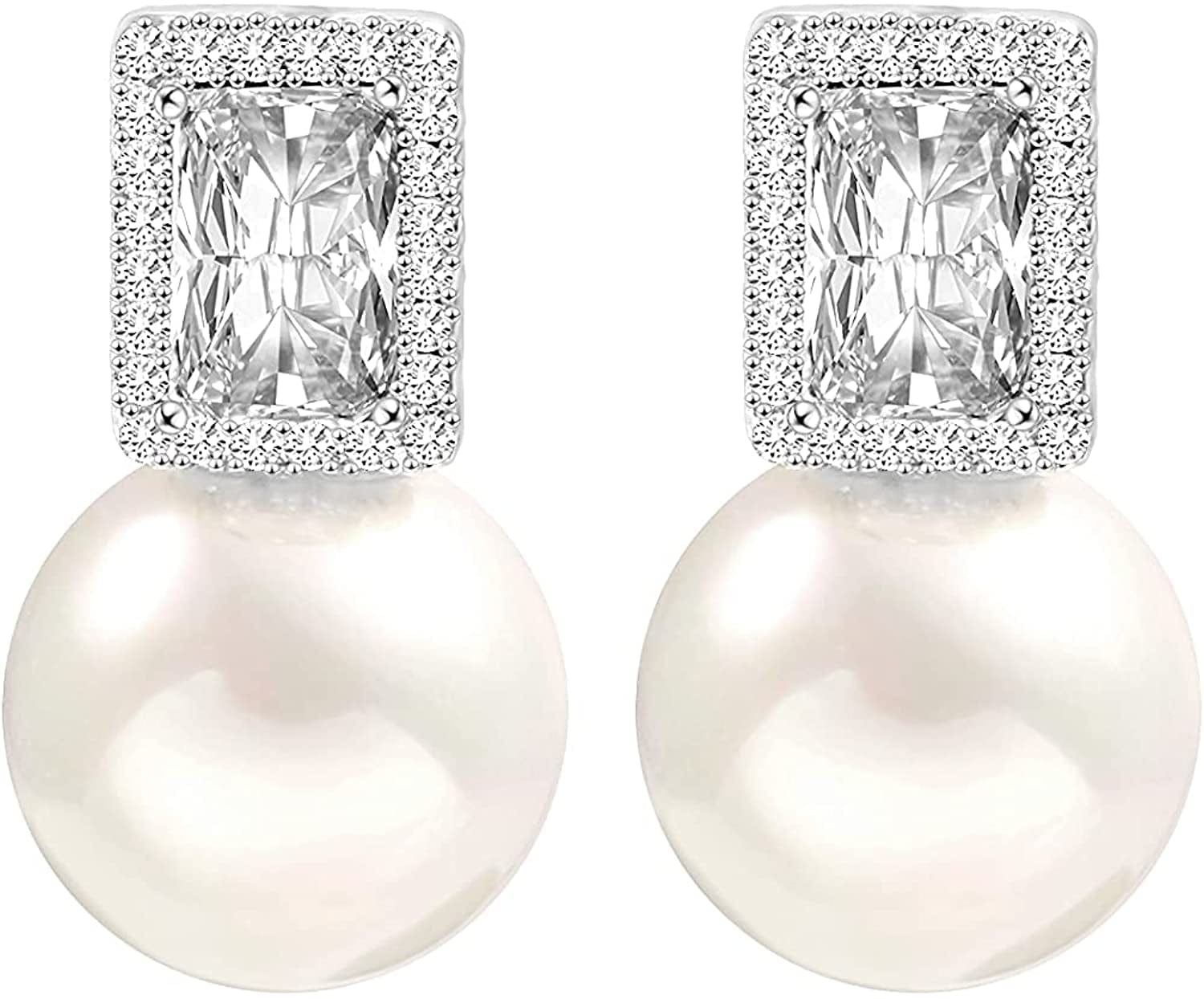 925 Sterling Silver Hoop Handpicked AAA+ Quality 7.5-8Mm White Freshwater Cultured Pearl Dangle Drop Earrings Jewelry for Women Girls Apparel & Accessories > Jewelry > Earrings PEARLADA 3. Silver CZ