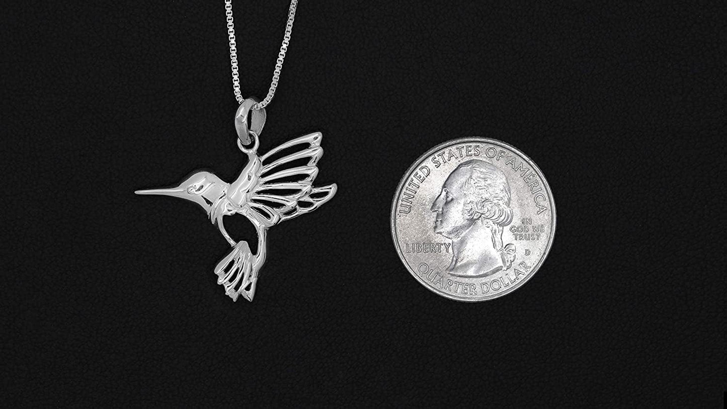 925 Sterling Silver Hummingbird Pendant Necklace, 18"