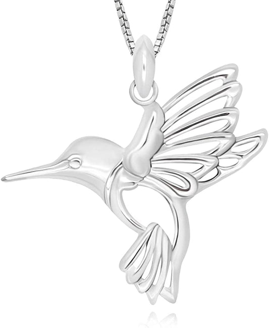 925 Sterling Silver Hummingbird Pendant Necklace, 18"