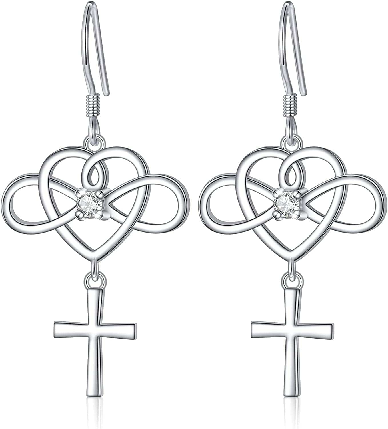 925 Sterling Silver Infinity Love of God Simple Dainty Faith Cross Dangle Earrings Religious Gift for Women Girls Infinity Heart
