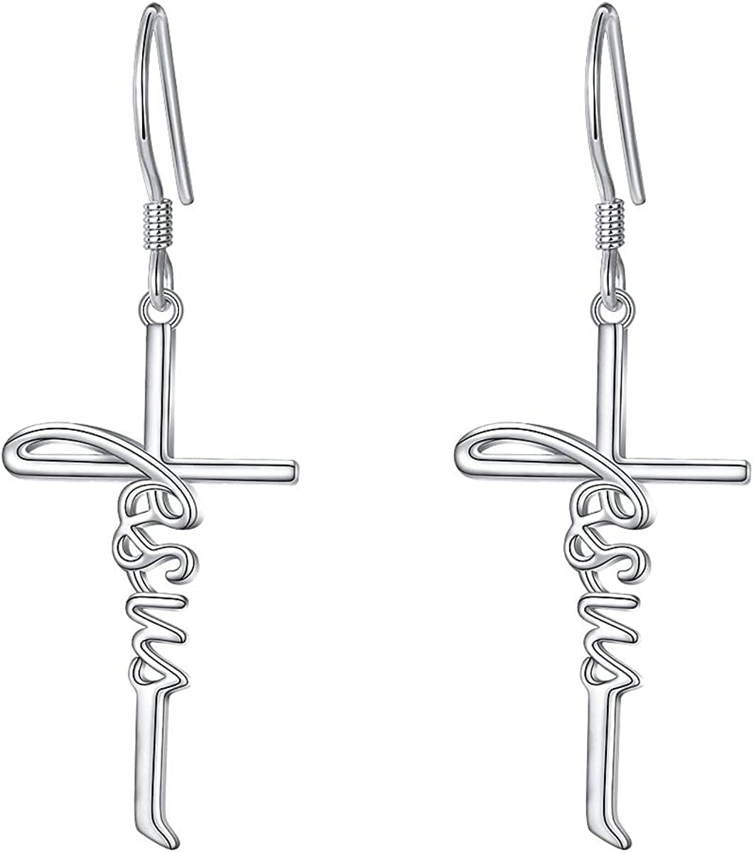925 Sterling Silver Infinity Love of God Simple Dainty Faith Cross Dangle Earrings Religious Gift for Women Girls Jesus