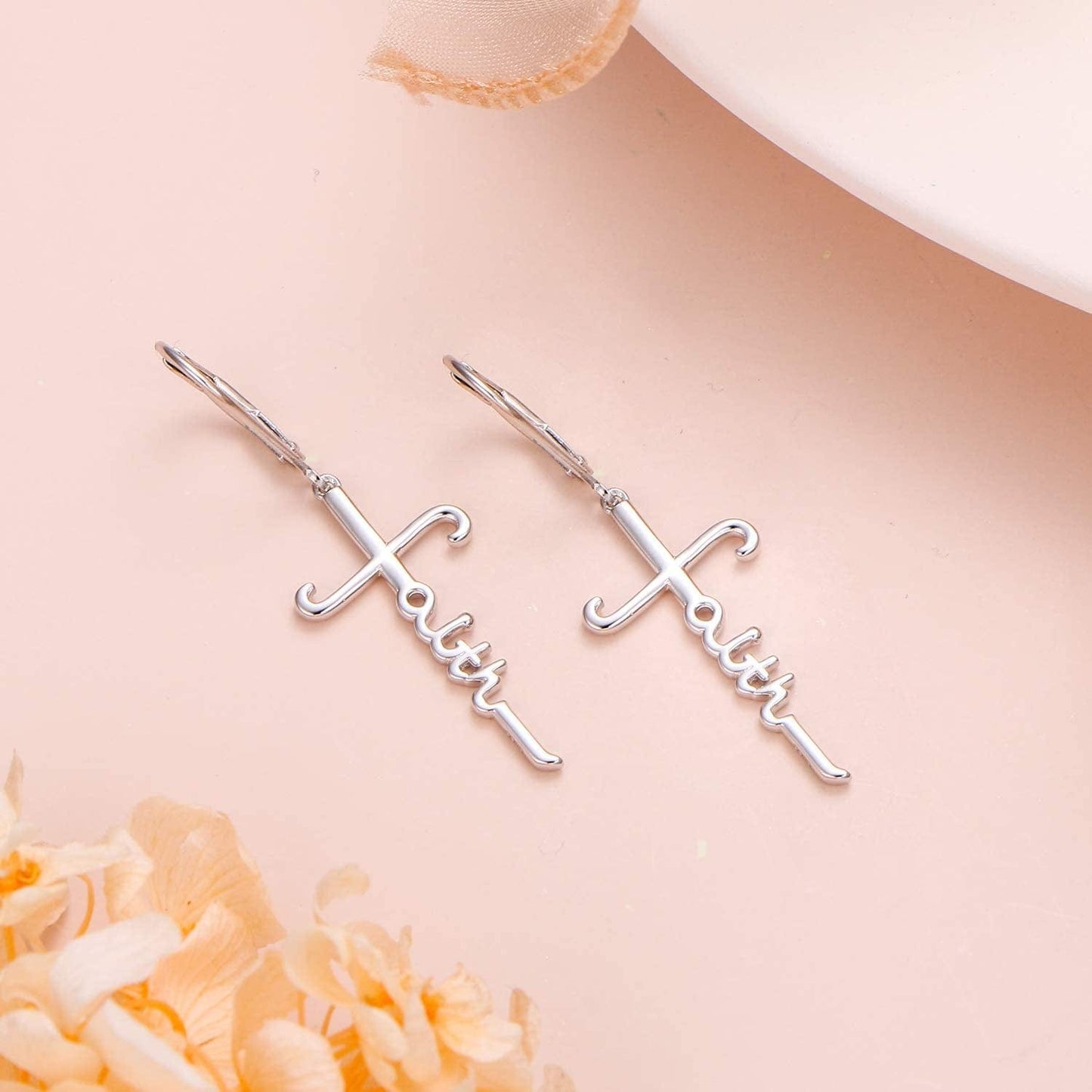 925 Sterling Silver Infinity Love of God Simple Dainty Faith Cross Dangle Earrings Religious Gift for Women Girls