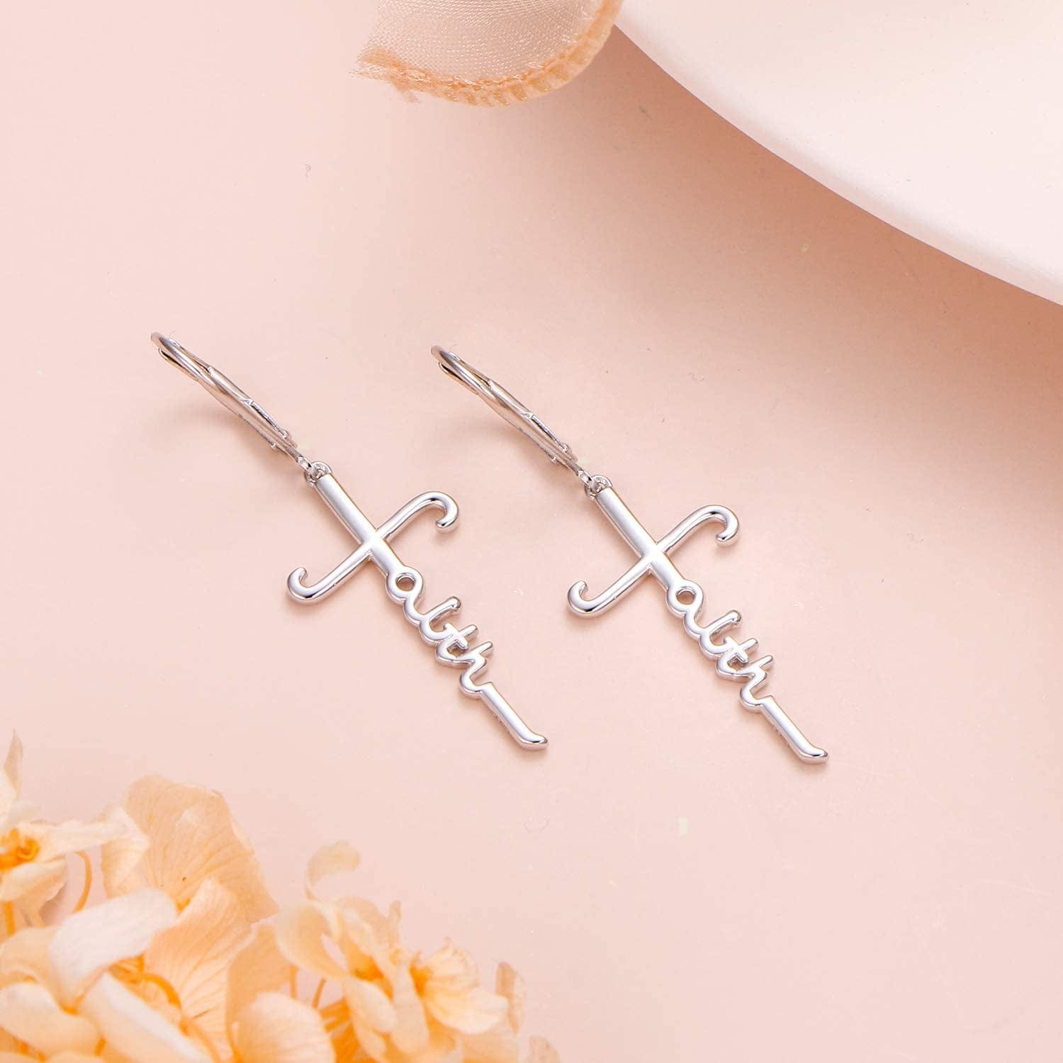 925 Sterling Silver Infinity Love of God Simple Dainty Faith Cross Dangle Earrings Religious Gift for Women Girls