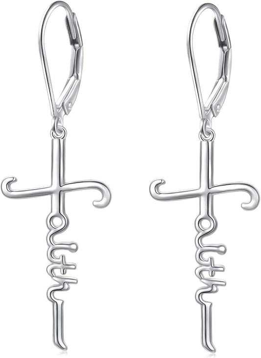 925 Sterling Silver Infinity Love of God Simple Dainty Faith Cross Dangle Earrings Religious Gift for Women Girls Fishhook