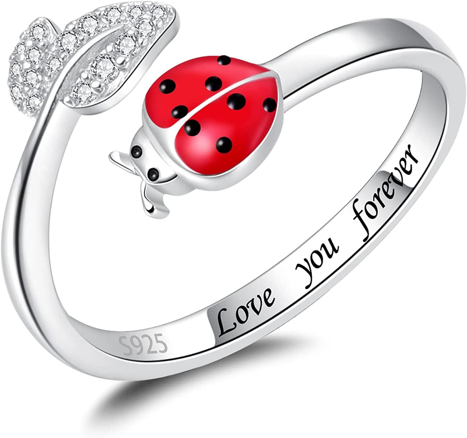 925 Sterling Silver Ladybug Daisy Leaves Necklace Earrings Rings Pendant Anklet Jewelry Set Apparel & Accessories > Jewelry > Anklets oGoodsunj Ladybug Leaves Ring