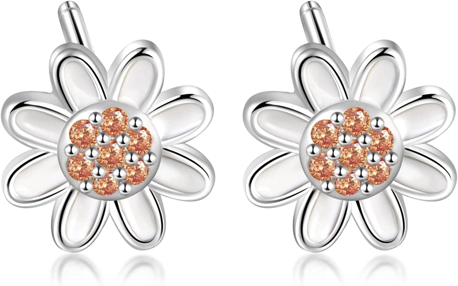 925 Sterling Silver Ladybug Daisy Leaves Necklace Earrings Rings Pendant Anklet Jewelry Set Apparel & Accessories > Jewelry > Anklets oGoodsunj Daisy Earrings