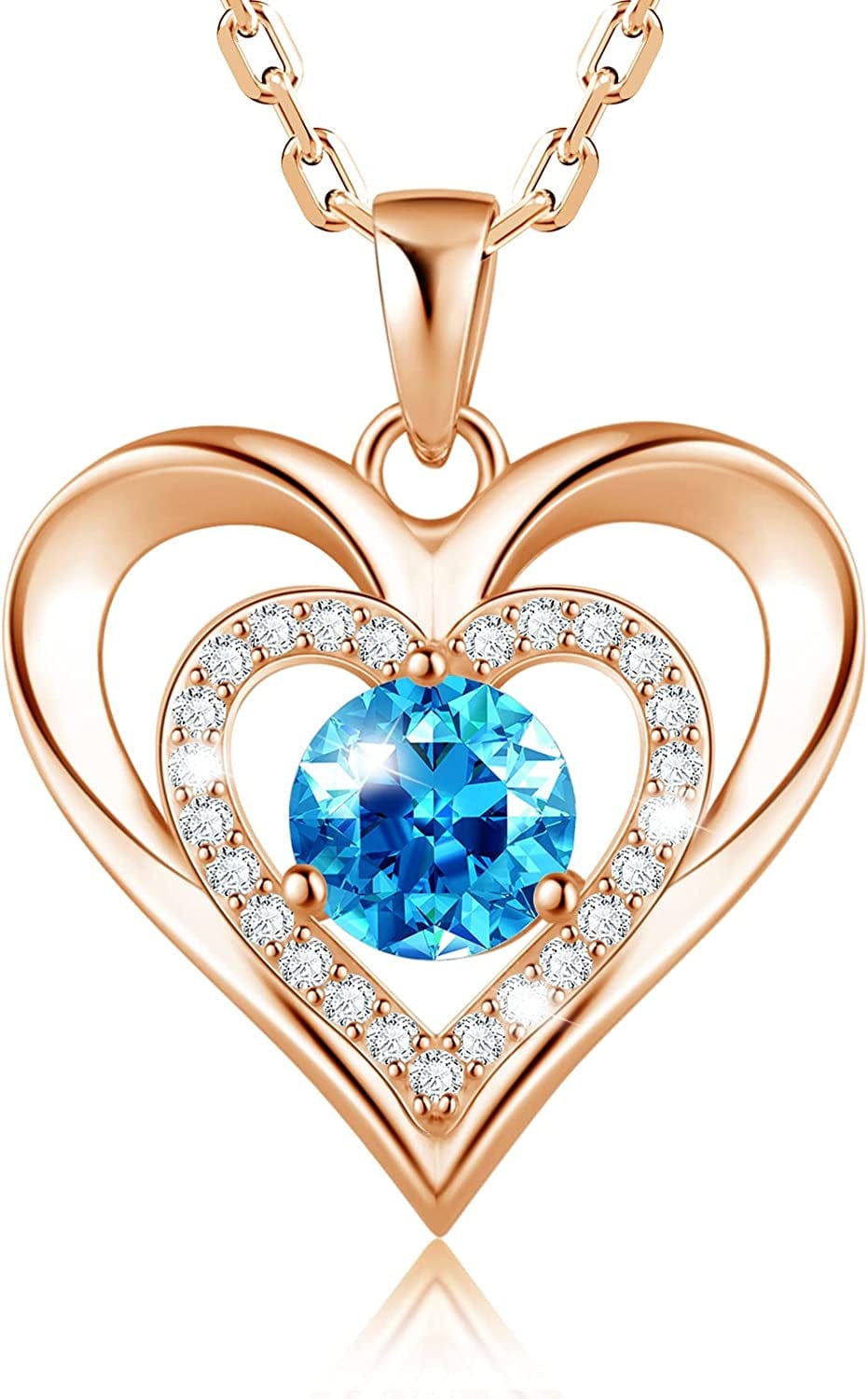 925 Sterling Silver Large Heart Necklace with 5A Birthstone Zirconia 18K Rose Gold Plated Love Birthstone Necklaces Jewelry Valentines Day Mothers Day Birthday Gifts for Mom Her Women Girls Wife Girlfriend, Chain Length 17.7"+2" Extender Rose Gold-12 Dec-Topaz