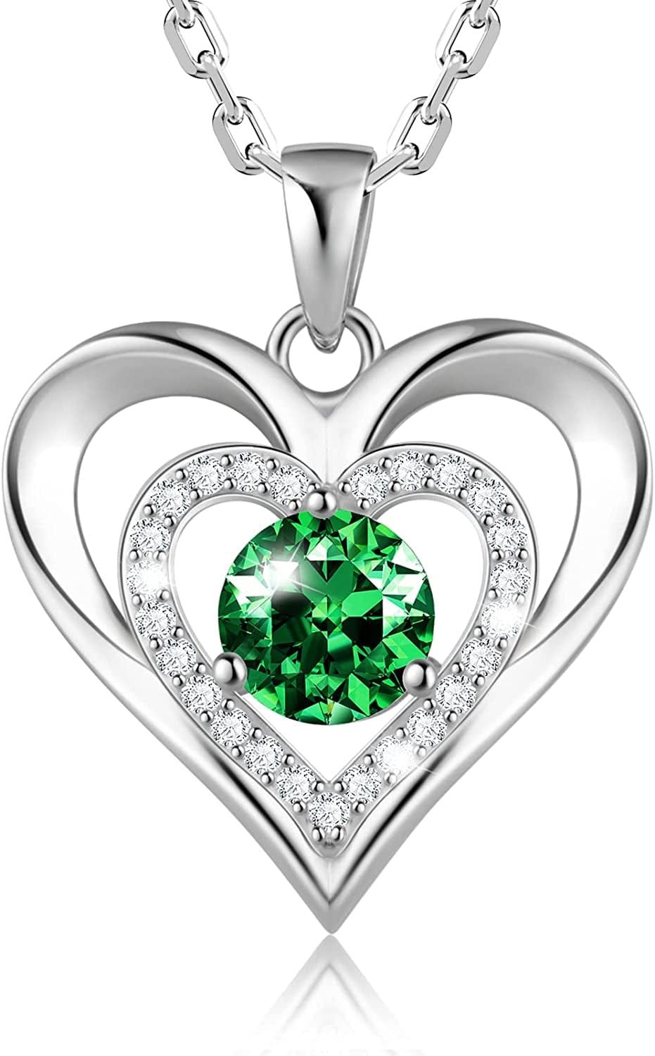 925 Sterling Silver Large Heart Necklace with 5A Birthstone Zirconia 18K Rose Gold Plated Love Birthstone Necklaces Jewelry Valentines Day Mothers Day Birthday Gifts for Mom Her Women Girls Wife Girlfriend, Chain Length 17.7"+2" Extender Silver-05 May-Emerald