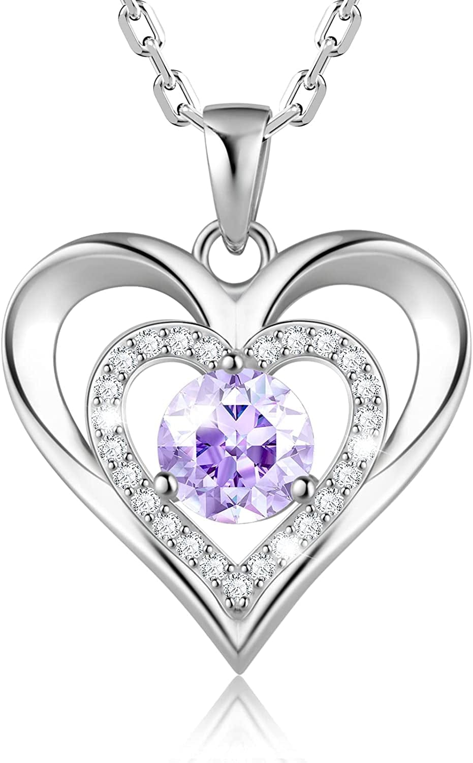 925 Sterling Silver Large Heart Necklace with 5A Birthstone Zirconia 18K Rose Gold Plated Love Birthstone Necklaces Jewelry Valentines Day Mothers Day Birthday Gifts for Mom Her Women Girls Wife Girlfriend, Chain Length 17.7"+2" Extender Silver-06 Jun-Moonstone