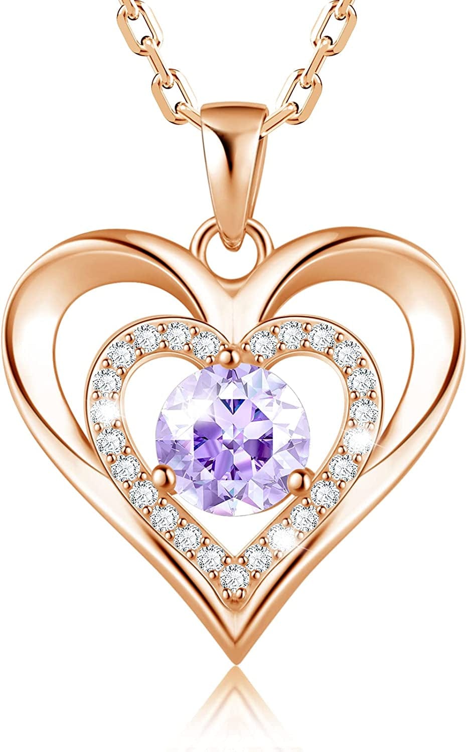 925 Sterling Silver Large Heart Necklace with 5A Birthstone Zirconia 18K Rose Gold Plated Love Birthstone Necklaces Jewelry Valentines Day Mothers Day Birthday Gifts for Mom Her Women Girls Wife Girlfriend, Chain Length 17.7"+2" Extender Rose Gold-06 Jun-Moonstone