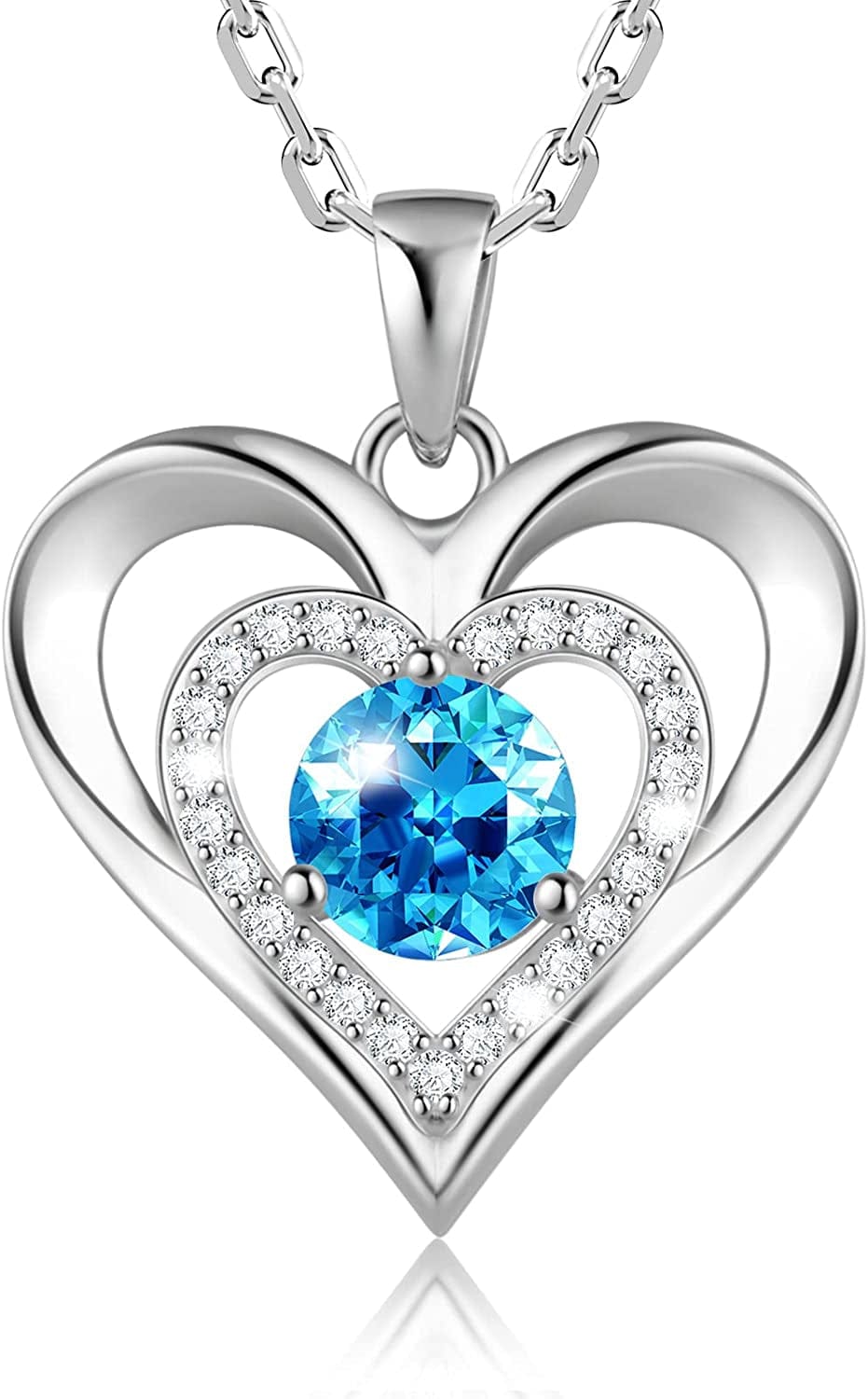 925 Sterling Silver Large Heart Necklace with 5A Birthstone Zirconia 18K Rose Gold Plated Love Birthstone Necklaces Jewelry Valentines Day Mothers Day Birthday Gifts for Mom Her Women Girls Wife Girlfriend, Chain Length 17.7"+2" Extender Silver-12 Dec-Topaz