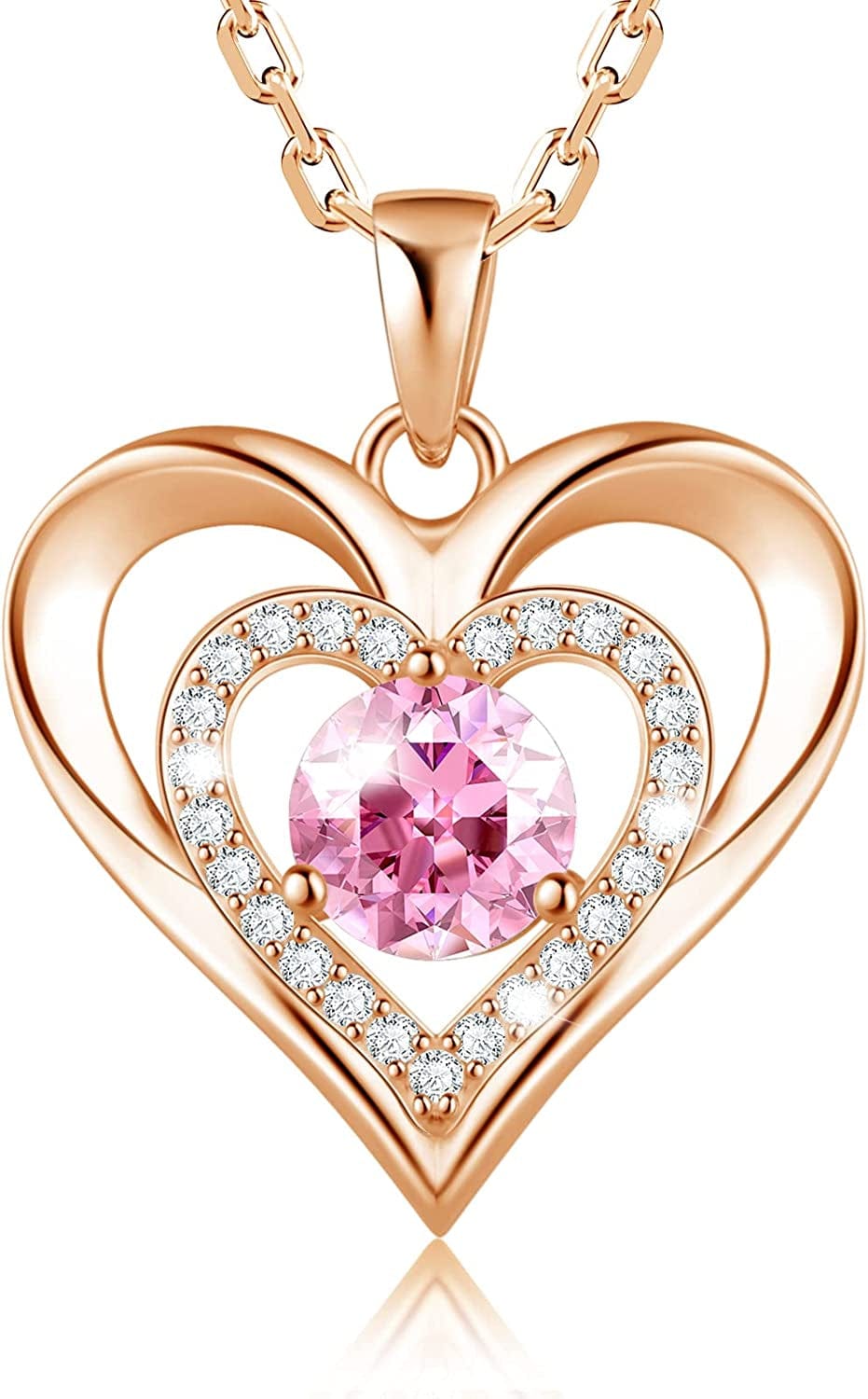 925 Sterling Silver Large Heart Necklace with 5A Birthstone Zirconia 18K Rose Gold Plated Love Birthstone Necklaces Jewelry Valentines Day Mothers Day Birthday Gifts for Mom Her Women Girls Wife Girlfriend, Chain Length 17.7"+2" Extender Rose Gold-10 Oct-Tourmaline