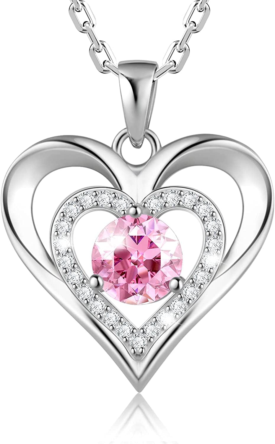 925 Sterling Silver Large Heart Necklace with 5A Birthstone Zirconia 18K Rose Gold Plated Love Birthstone Necklaces Jewelry Valentines Day Mothers Day Birthday Gifts for Mom Her Women Girls Wife Girlfriend, Chain Length 17.7"+2" Extender Silver-10 Oct-Tourmaline