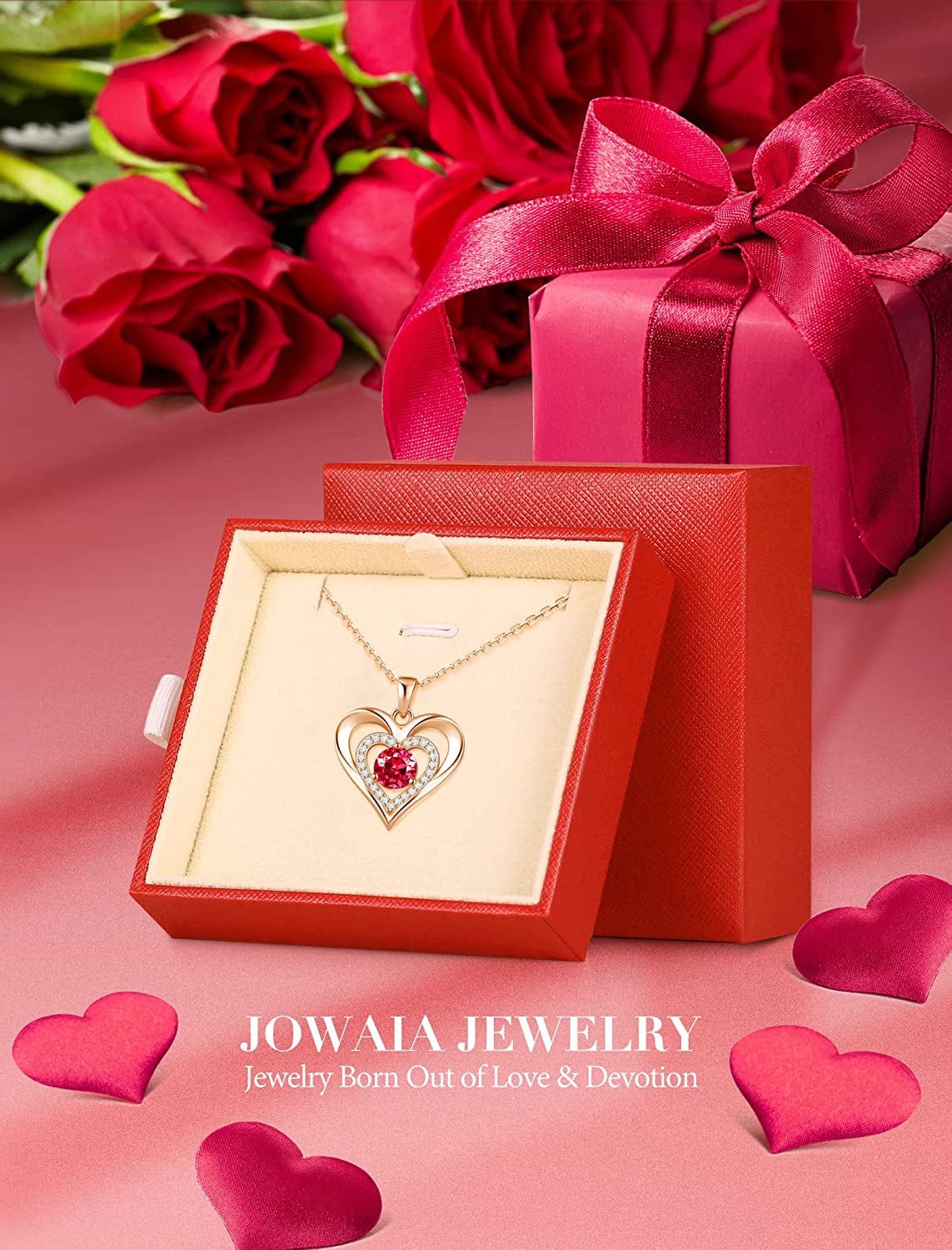 925 Sterling Silver Large Heart Necklace with 5A Birthstone Zirconia 18K Rose Gold Plated Love Birthstone Necklaces Jewelry Valentines Day Mothers Day Birthday Gifts for Mom Her Women Girls Wife Girlfriend, Chain Length 17.7"+2" Extender