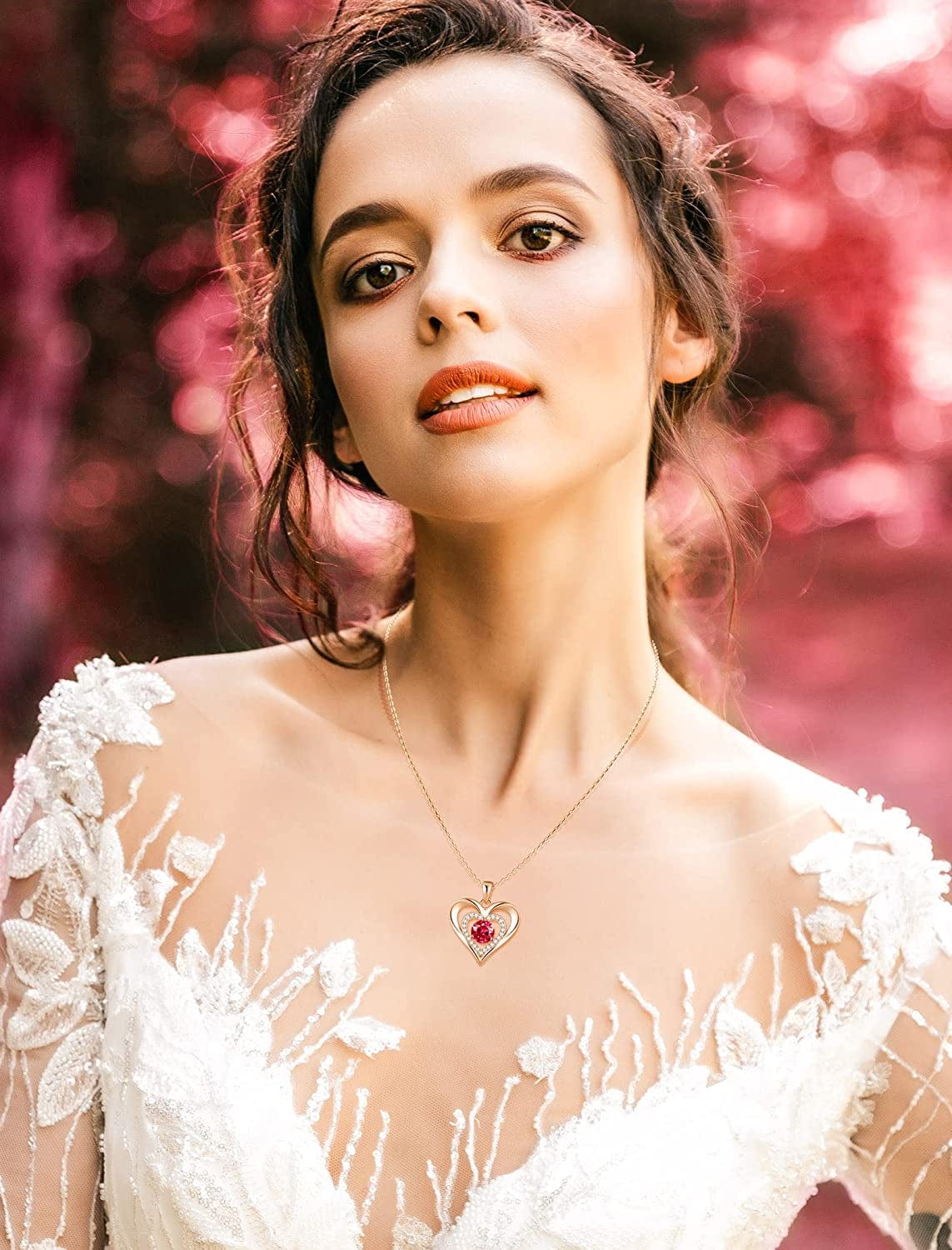 925 Sterling Silver Large Heart Necklace with 5A Birthstone Zirconia 18K Rose Gold Plated Love Birthstone Necklaces Jewelry Valentines Day Mothers Day Birthday Gifts for Mom Her Women Girls Wife Girlfriend, Chain Length 17.7"+2" Extender