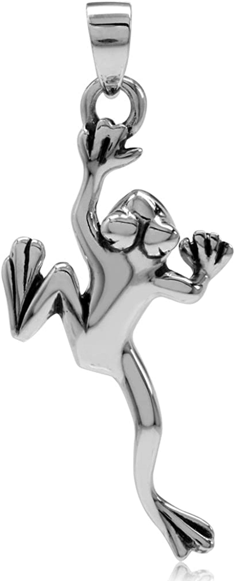 925 Sterling Silver Leaping Climbing Frog Pendant Pendant