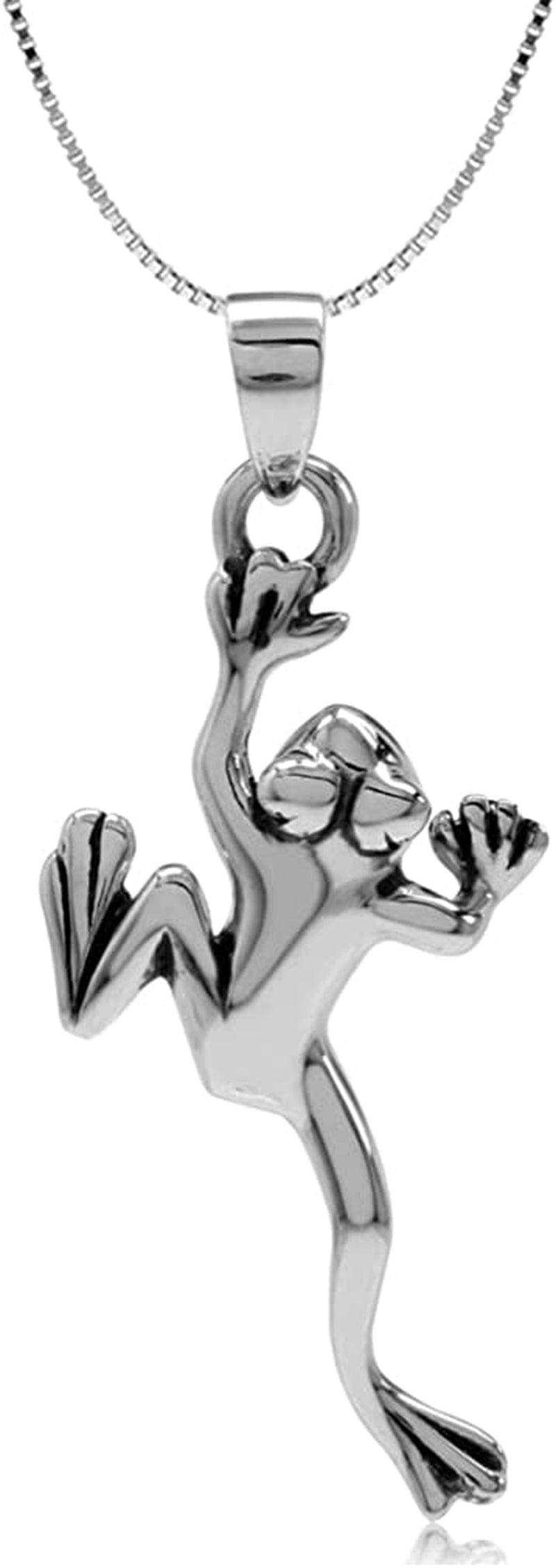 925 Sterling Silver Leaping Climbing Frog Pendant Pendant with Chain