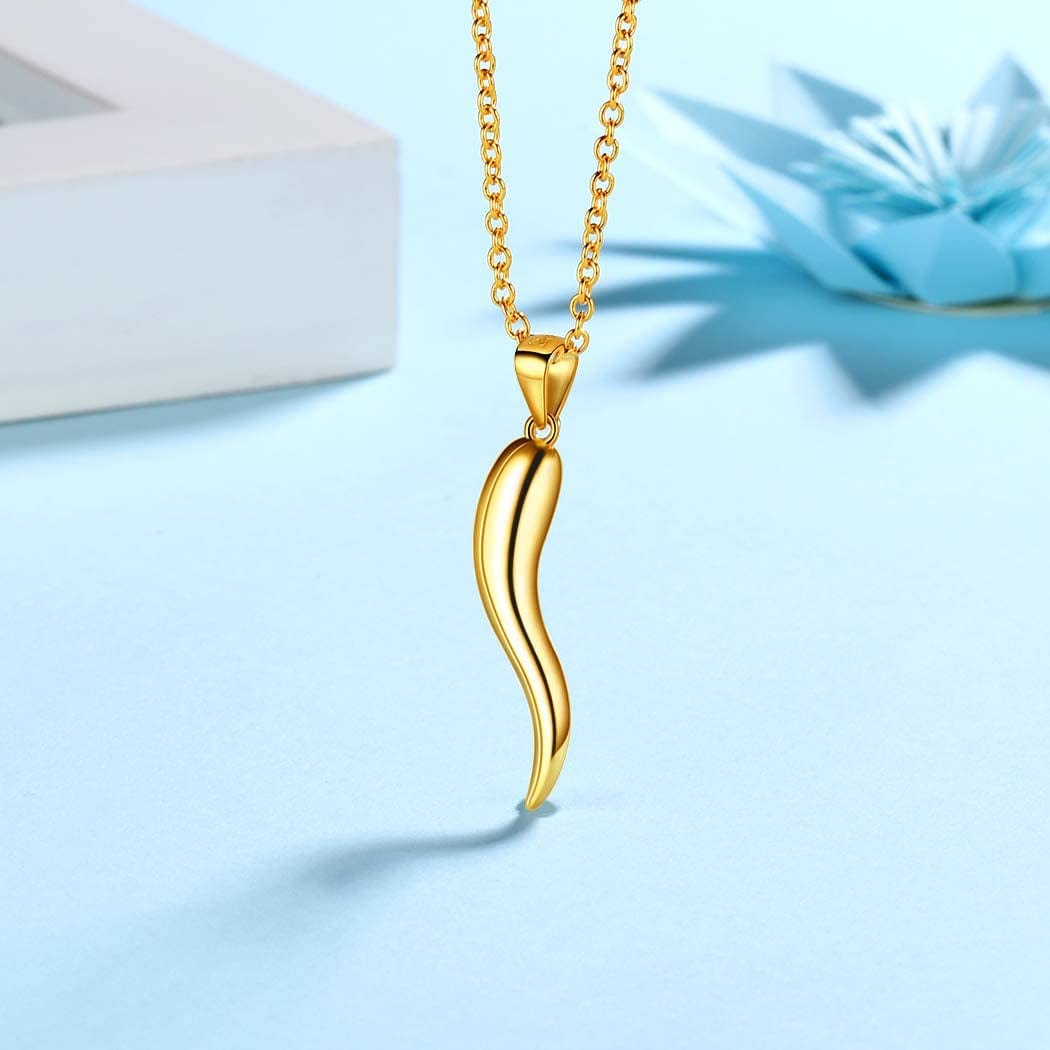 925 Sterling Silver Lucky Italian Horn Pendant Necklace Earrings Jewelry Set Protection Amulet Jewelry for Women Girls Mens Cornicello Jewelry Gift for Her Silver/Gold/Black (With Gift Box)