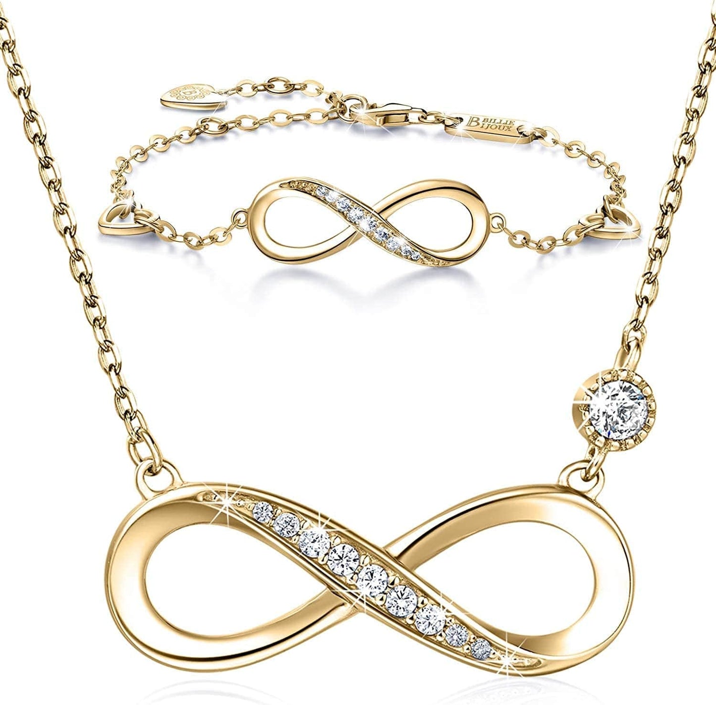 925 Sterling Silver Necklace Bracelet Jewelry Sets β Infinity Love Jewelry Sets White Gold Plated Diamond Women Necklace Mother'S Day Gift for Women Girls C-gold