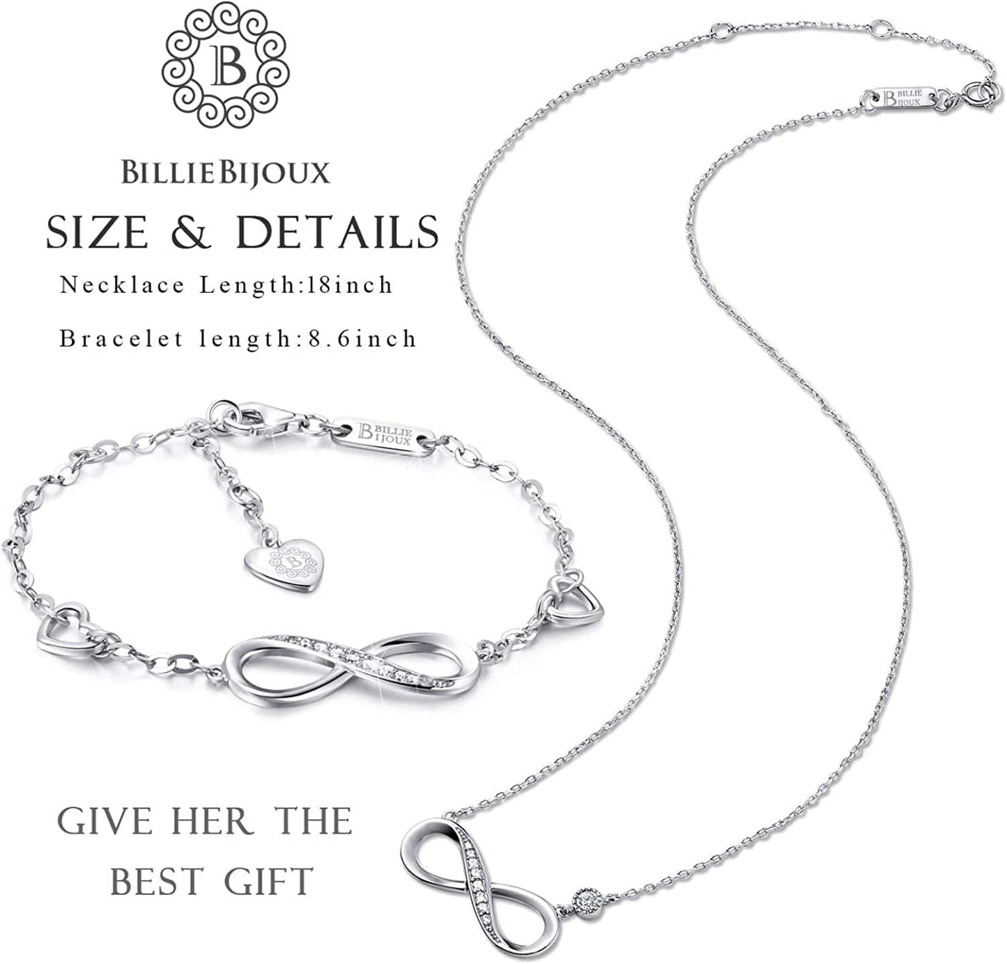 925 Sterling Silver Necklace Bracelet Jewelry Sets β Infinity Love Jewelry Sets White Gold Plated Diamond Women Necklace Mother'S Day Gift for Women Girls