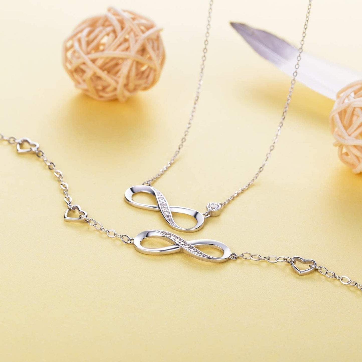 925 Sterling Silver Necklace Bracelet Jewelry Sets β Infinity Love Jewelry Sets White Gold Plated Diamond Women Necklace Mother'S Day Gift for Women Girls