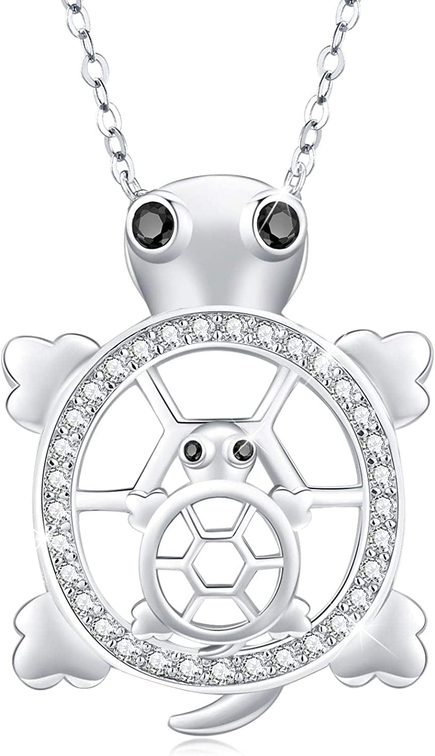 925 Sterling Silver Necklace Pendant Jewelry Women Birthday Stocking Stuffers for Her… Turtle-Mom and Daughter