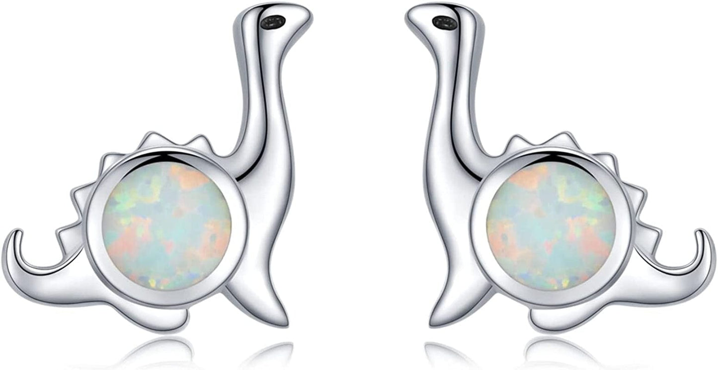 925 Sterling Silver Opal Animal Studs Earrings for Sensitive Ears Jewelry Gifts for Women Girls Dinosaur