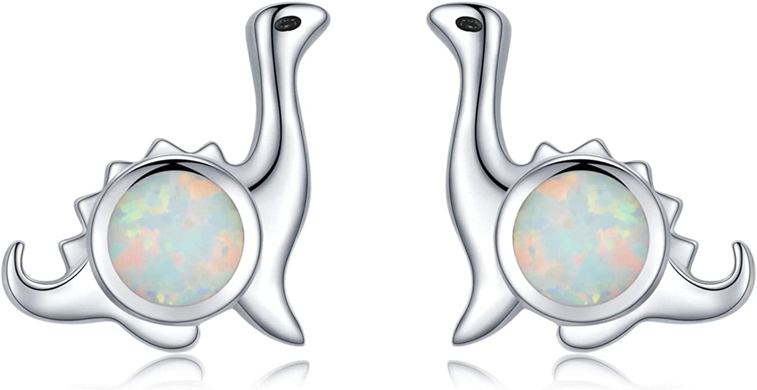 925 Sterling Silver Opal Animal Studs Earrings for Sensitive Ears Jewelry Gifts for Women Girls Dinosaur
