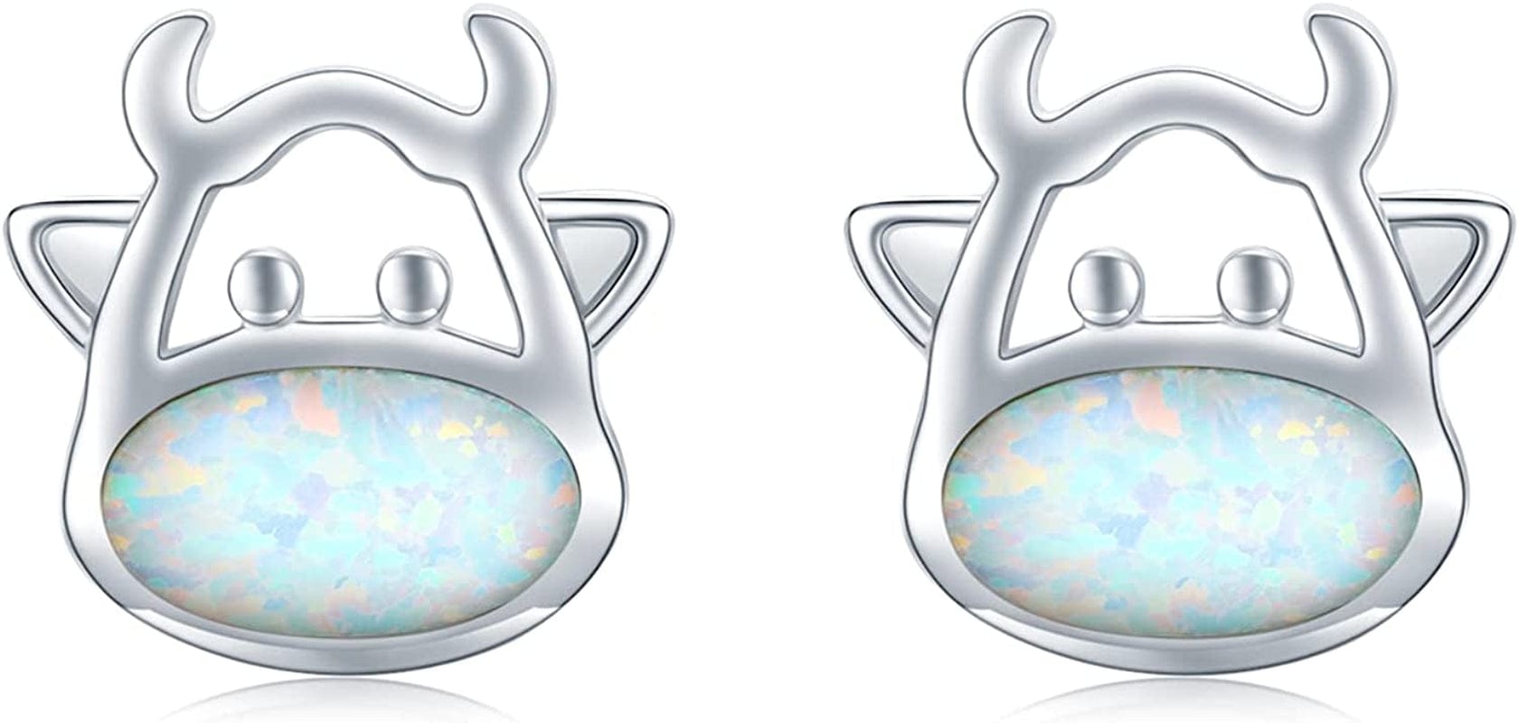 925 Sterling Silver Opal Animal Studs Earrings for Sensitive Ears Jewelry Gifts for Women Girls Cow
