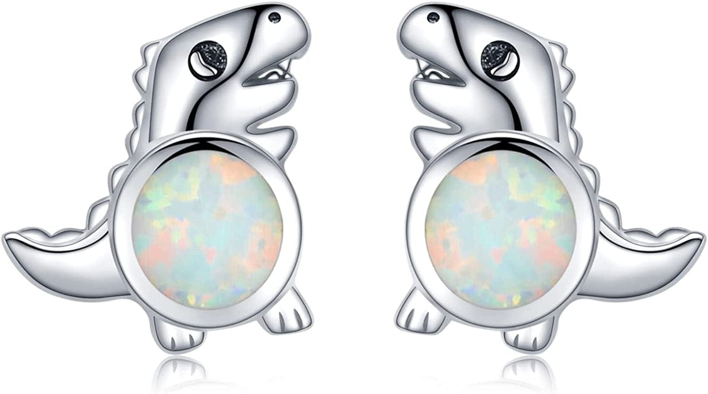 925 Sterling Silver Opal Animal Studs Earrings for Sensitive Ears Jewelry Gifts for Women Girls T-Rex