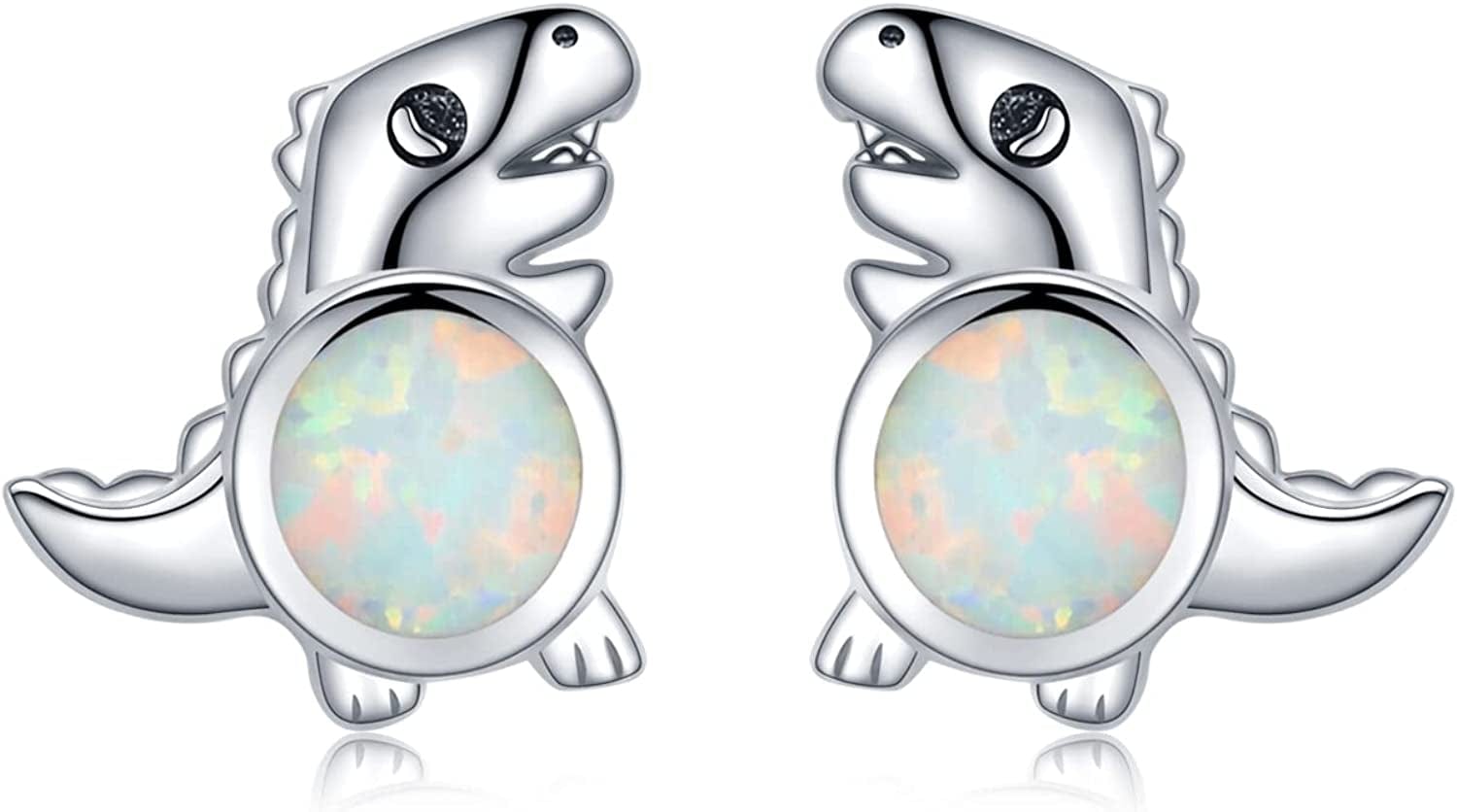 925 Sterling Silver Opal Animal Studs Earrings for Sensitive Ears Jewelry Gifts for Women Girls T-Rex