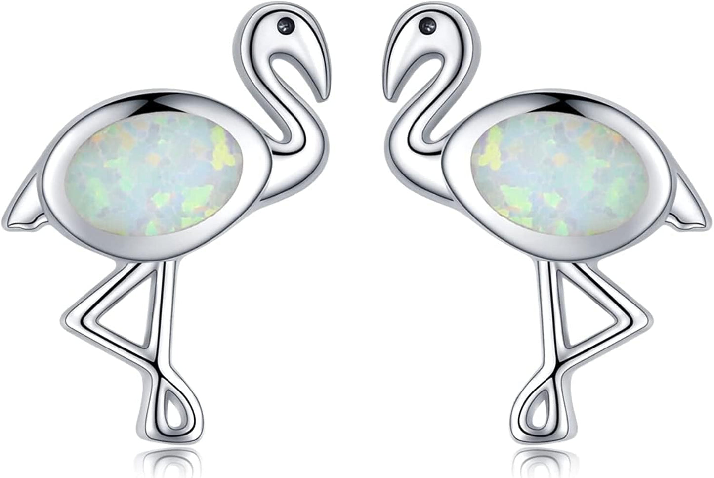 925 Sterling Silver Opal Animal Studs Earrings for Sensitive Ears Jewelry Gifts for Women Girls Flamingo