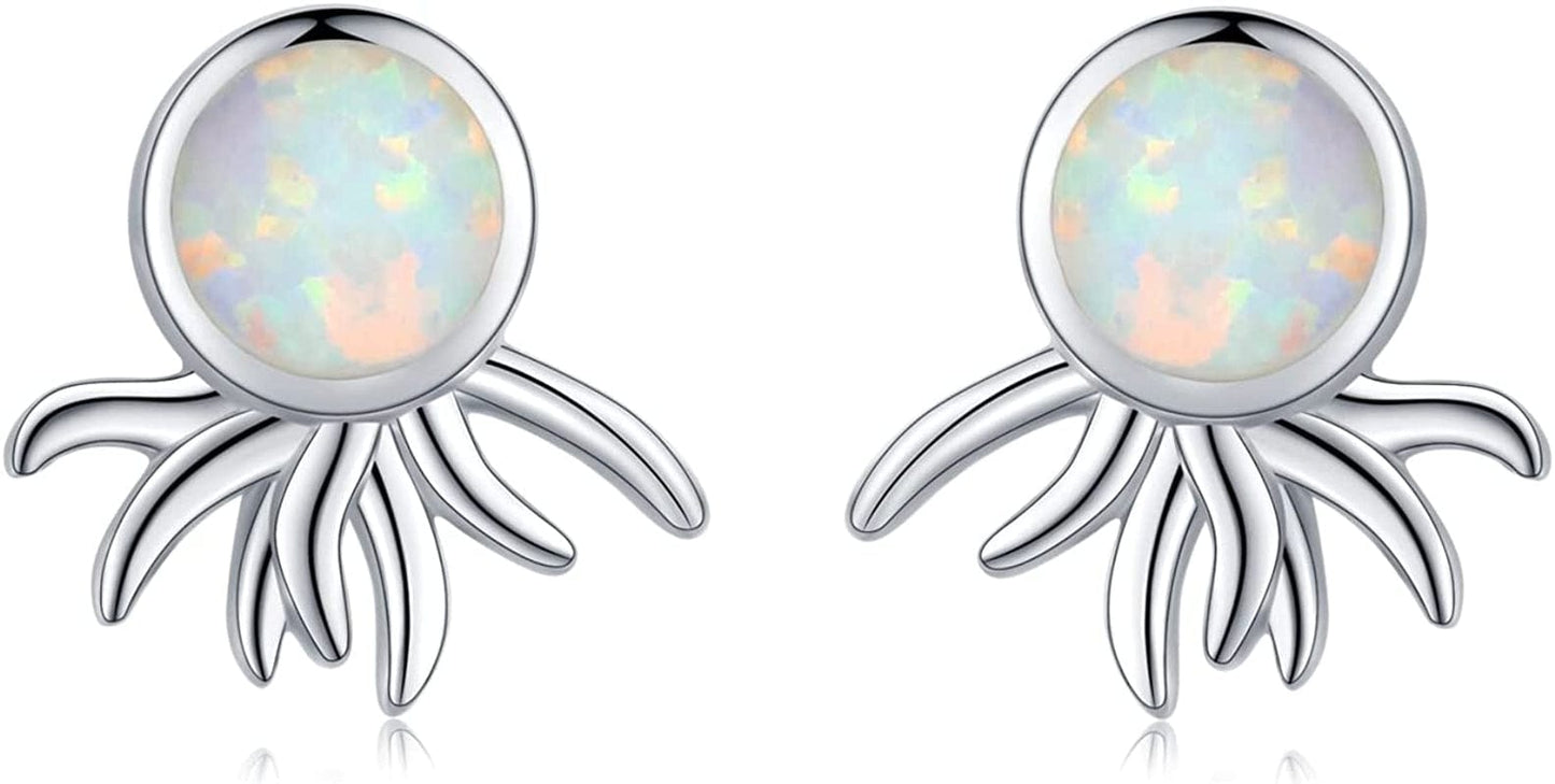 925 Sterling Silver Opal Animal Studs Earrings for Sensitive Ears Jewelry Gifts for Women Girls Octopus