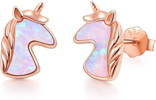 925 Sterling Silver Opal Animal Studs Earrings for Sensitive Ears Jewelry Gifts for Women Girls Unicorn
