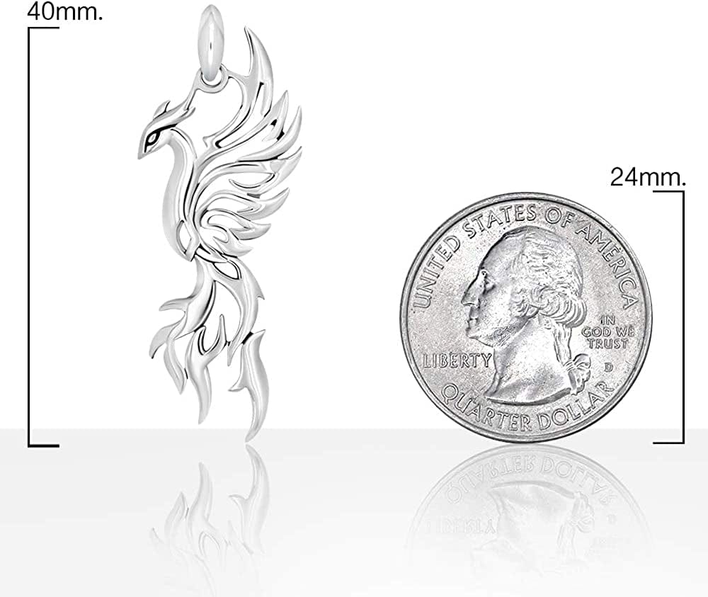 925 Sterling Silver Open Filigree Rising Phoenix Pendant Necklace, 18"