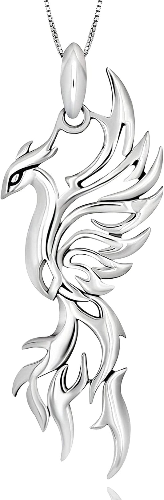 925 Sterling Silver Open Filigree Rising Phoenix Pendant Necklace, 18"