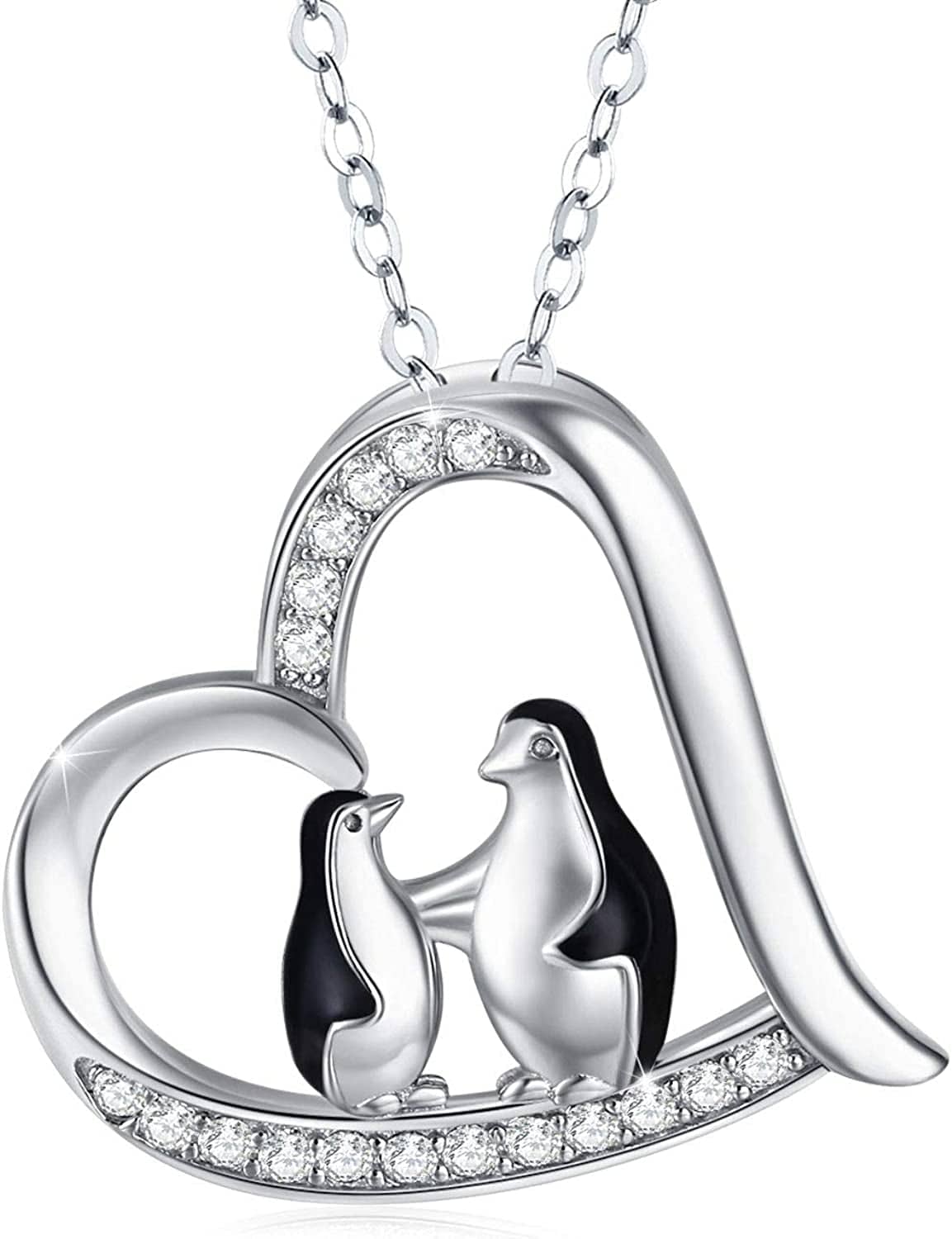 925 Sterling Silver Penguin Pendant Necklace Cute Animal Necklaces for Women Valentines Day Birthday Gifts for Her,Teens Silver 2