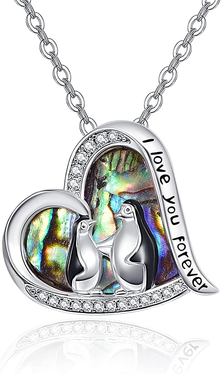925 Sterling Silver Penguin Pendant Necklace Cute Animal Necklaces for Women Valentines Day Birthday Gifts for Her,Teens Silver 3 & Abalone Shell