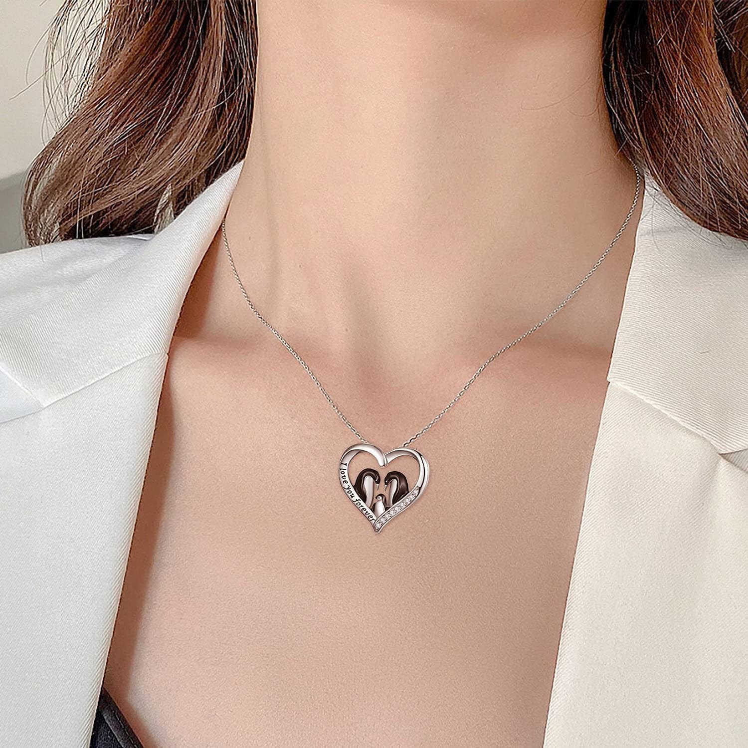 925 Sterling Silver Penguin Pendant Necklace Cute Animal Necklaces for Women Valentines Day Birthday Gifts for Her,Teens