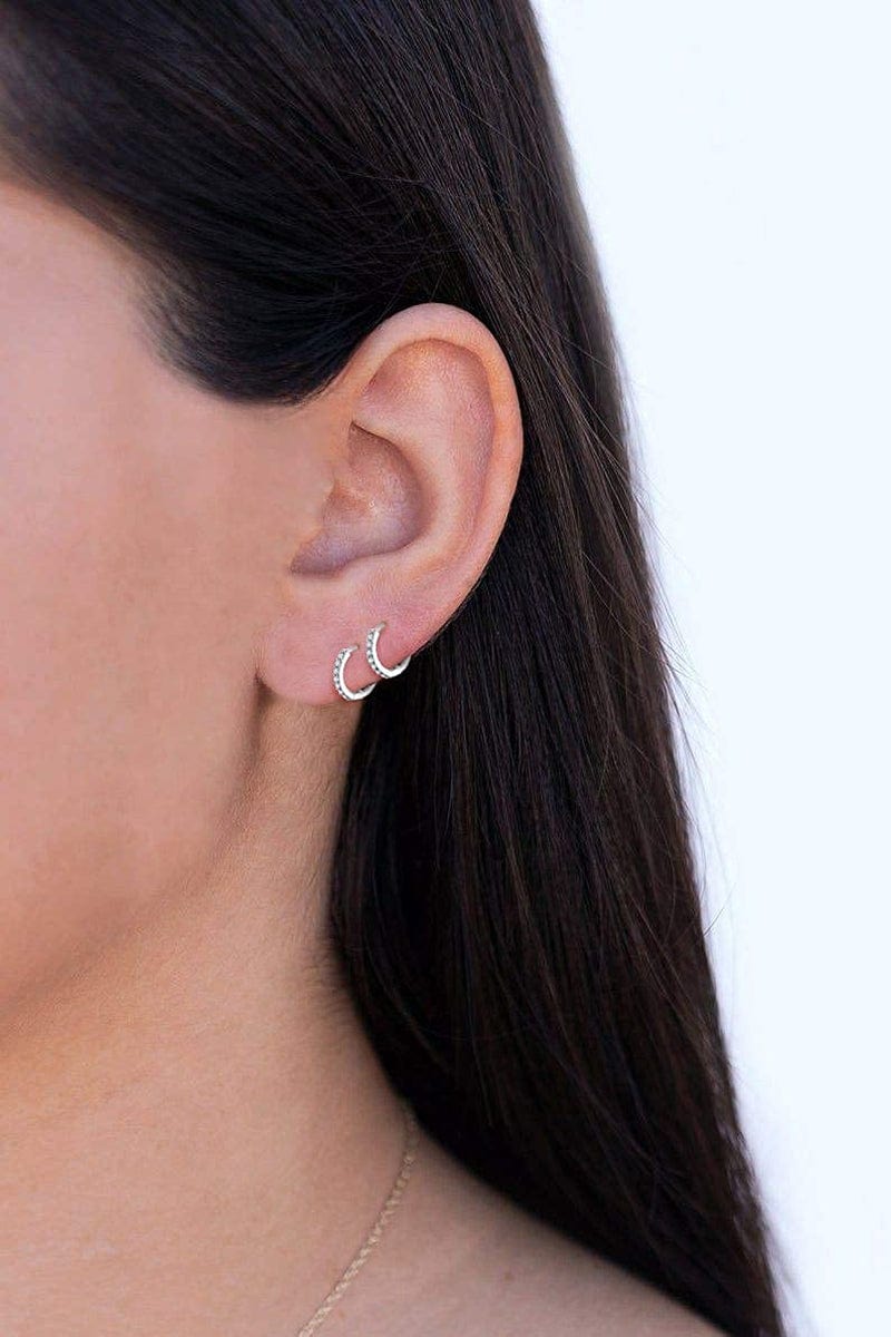 925 Sterling Silver Post Small Hoop Earrings Cubic Zirconia Huggie Hoop Earrings,3 Pairs 14K White Gold Plated Cartilage Piercing Earrings Ear Cuff Tiny Hoop Earrings for Women Men 8Mm 10Mm 12Mm