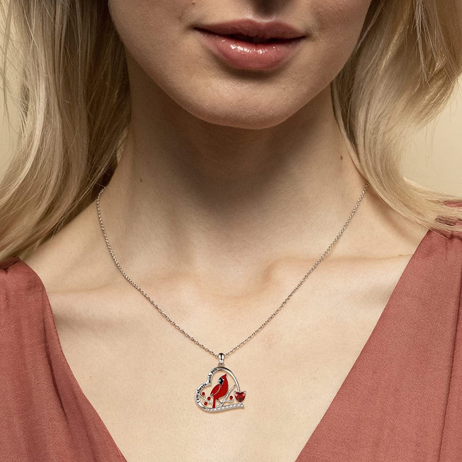925 Sterling Silver Red Cardinal Necklace I Am Always with You Memorial Pendant Jewelry Gift for Women