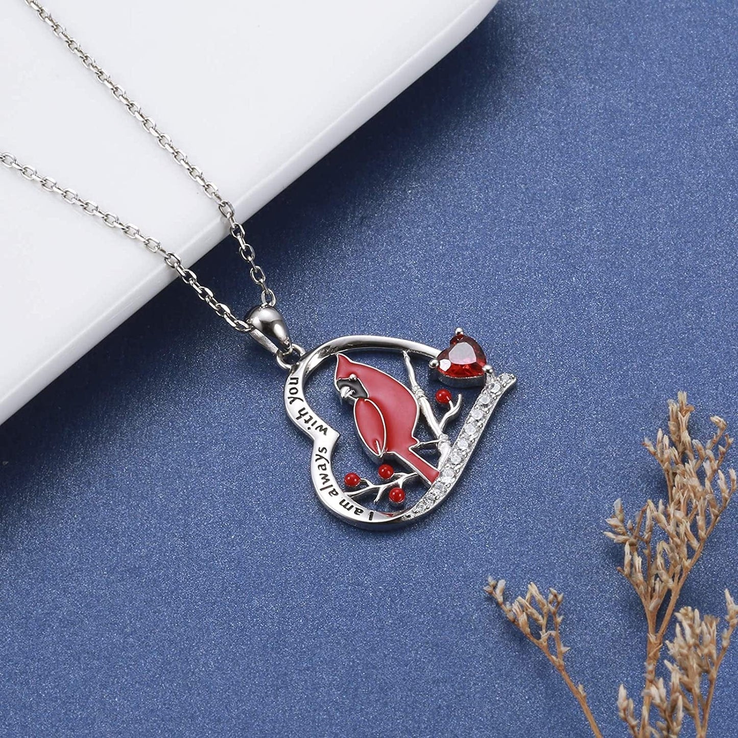 925 Sterling Silver Red Cardinal Necklace I Am Always with You Memorial Pendant Jewelry Gift for Women